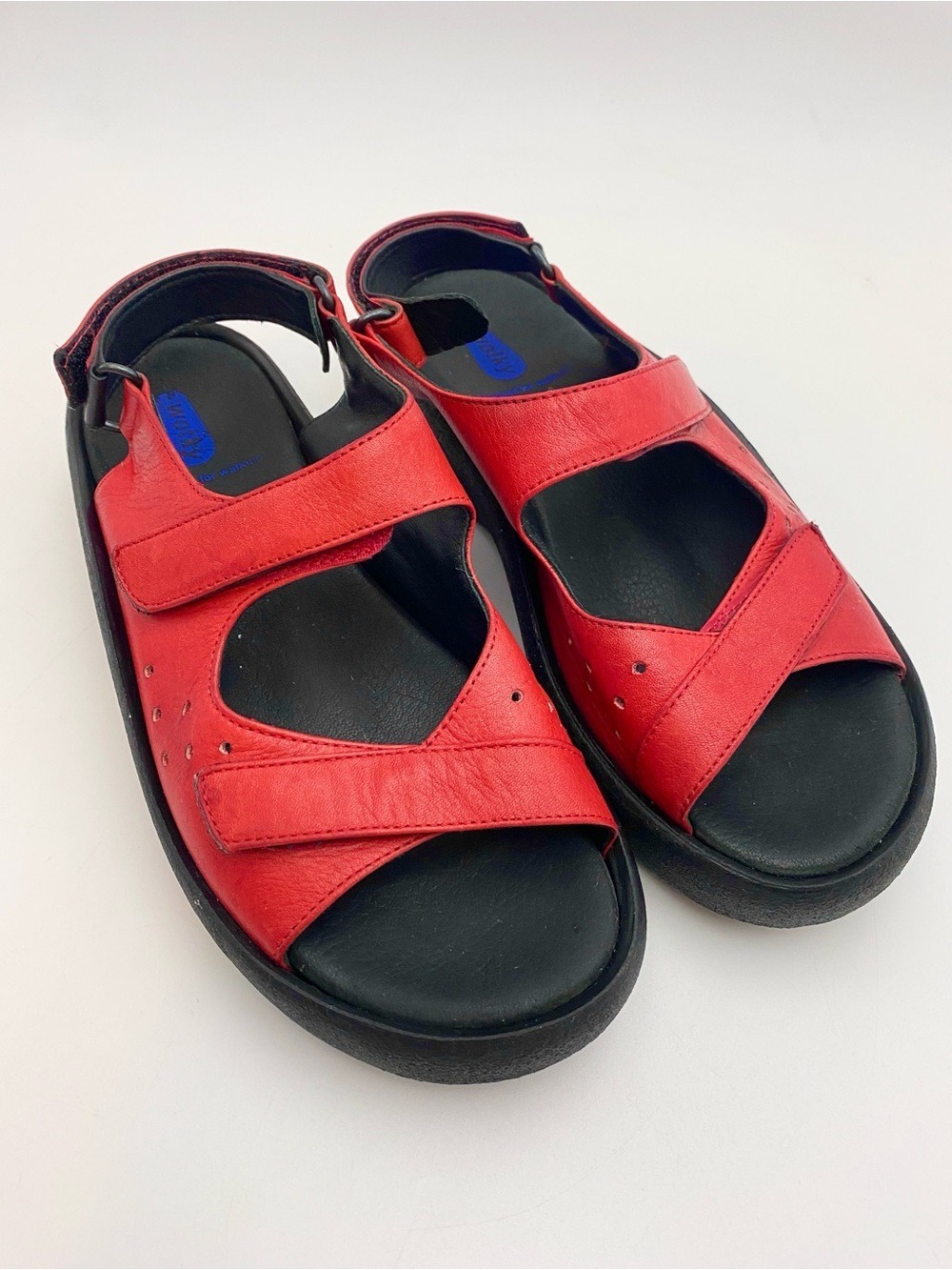 Wolky Womens Red Leather Sandals Platform Comfort Velcro Straps Sz 40 US9